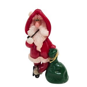Vintage Santa Candle Northern Lights Handmade Pipe Green Gift Bag 9" Glasses